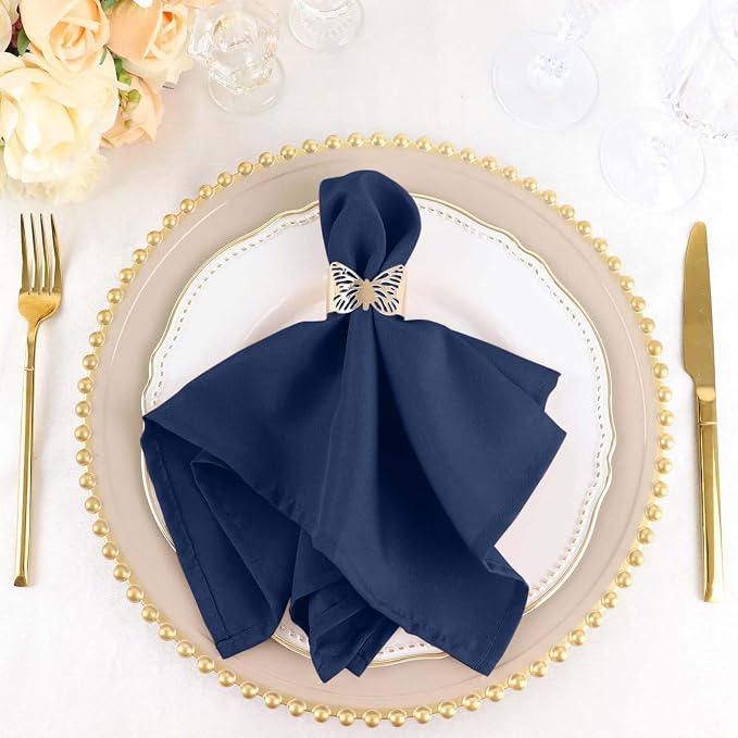 Efavormart Premium Cloth Napkins Set of 100, 17x17 Inch Navy Blue Seamless Dinner Napkins, Washable Linen Table Napkin Cloth with Hemmed Edges for Weddings, Party and Banquet by efavormart