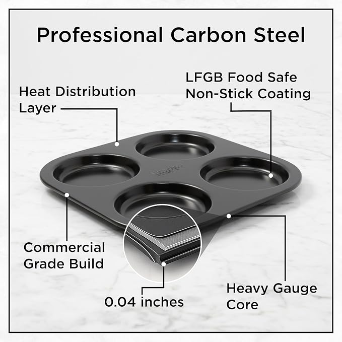 Wrenbury Jumbo Whoopie Pie Pan 4 Cup - Large Muffin Top Pan Heavy Gauge Shallow Carbon Steel Baking Tray for Burger Buns Yorkshire Pudding Cornbread - PFOA Free Nonstick - Image 5