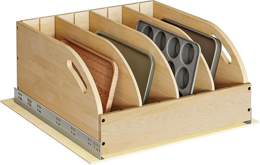 WelFurGeer Birchwood Pot and Pan Organizer with Soft-Close Drawer, Pull Out Cabinet Organizer, Heavy-Duty Slide-Out Storage for Baking Sheets, Cutting Boards, and Kitchen Utensils by WelFurGeer