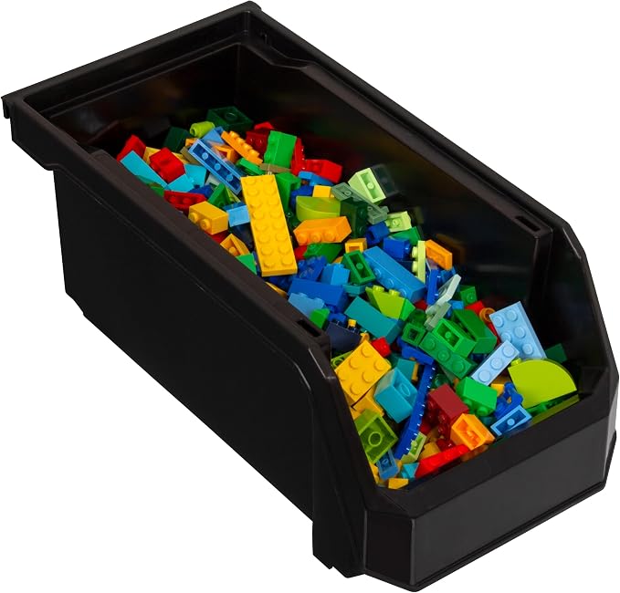 Medium Stackable Plastic Storage Bins, 8-Pack, Black | Open-Front Stackable Bins For Garage, Pantry, Closet & Office, 11"L X 5,5"W X 5"H, Nests When Empty, Durable Plastic, - Image 6