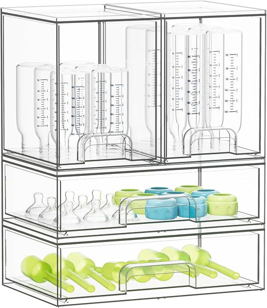 SpaceAid Bottle Storage Organizer Baby - Acrylic Bottles Station Organizer Container, Stackable Clear Drawers for Countertop, Vanity, Bathroom, Cabinet, Pantry Organization, 4 Pack, 2M2L, 14.4" H by SpaceAid