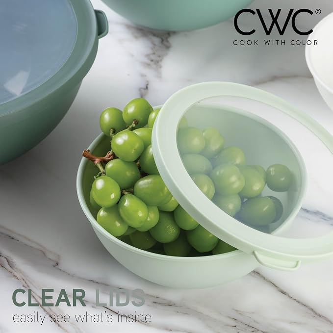 COOK WITH COLOR Mixing Bowls with TPR Lids - 12 Piece Plastic Nesting Bowls Set includes 6 Prep Bowls and 6 Lids - Microwave Safe (Sage) - Image 7