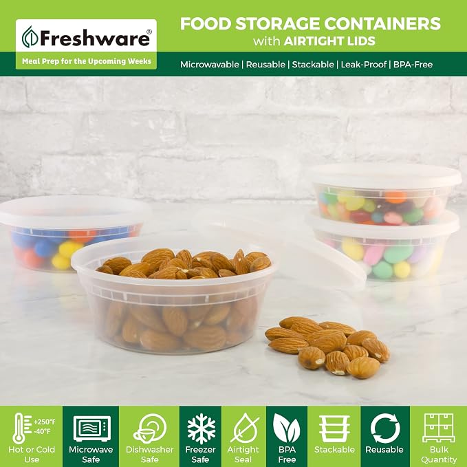 Freshware Food Storage Containers [240 Set] 8 oz Plastic Deli Containers with Lids, Slime, Soup, Meal Prep Containers | BPA Free | Stackable | Leakproof | Microwave/Dishwasher/Freezer Safe - Image 2