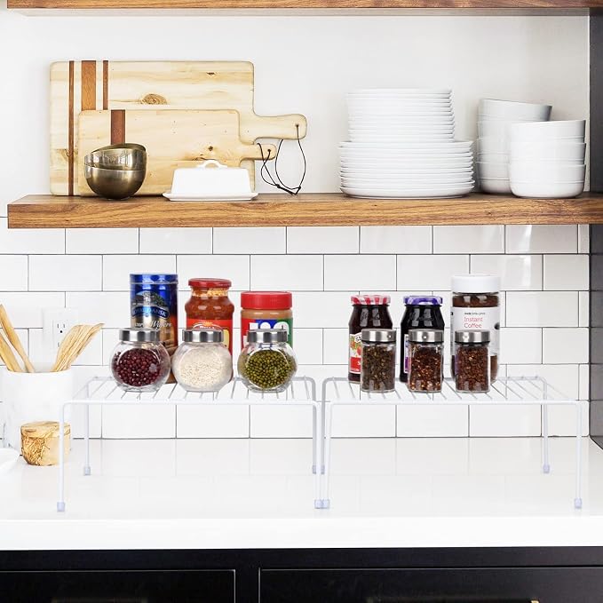 SIBAO Kitchen Cabinet Storage Shelf Rack/Plastic Feet - (13.1 x 10.2 Inch) - Steel Metal - Rust Resistant Finish - Cups, Dishes, Cabinet & Pantry Organization (4, White) - Image 2