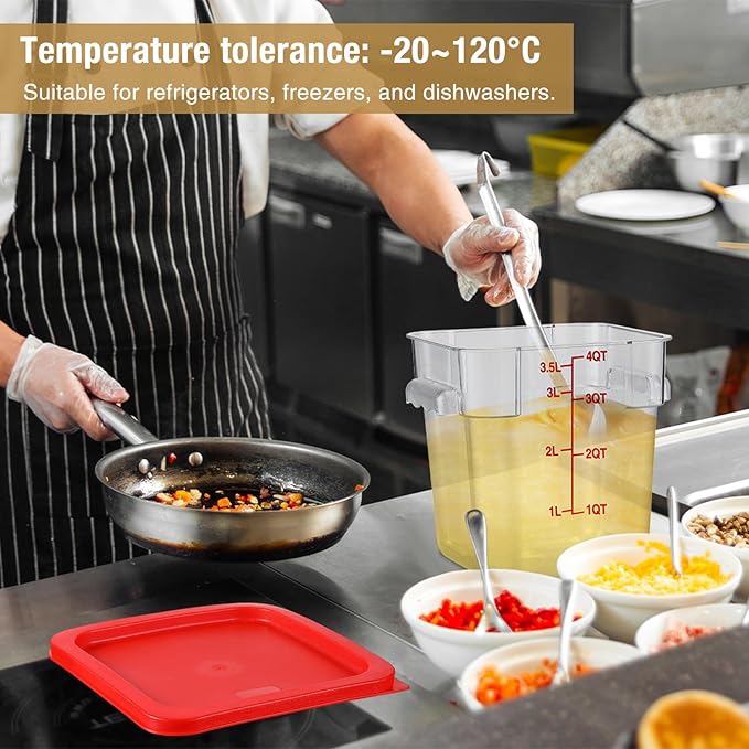 2 Pcs Square Food Storage Container Polycarbonate Clear Food Container with Lid Commercial Rice Storage with Graduations for Commercial Kitchen(2 Qt,4 Qt,Red) - Image 5