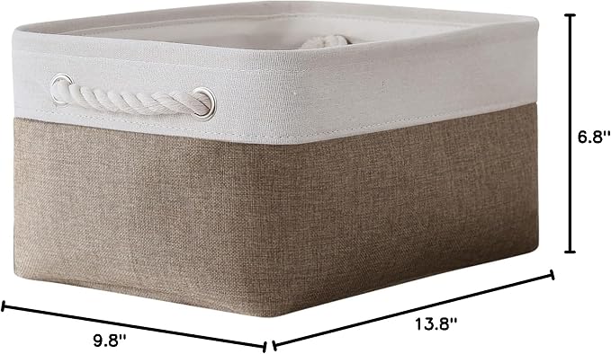 Storage Basket for Shelves - 1 Pack 14x10x6.7 inch Collapsible Storage Bins Storage Boxes for Organizing for Laundry Closet Gift Cloth Nursery (Whiet & Khaki) - Image 8