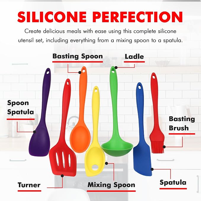 Chef Craft Premium Silicone Kitchen Tool and Utensil Set, 7 Piece, Assorted - Image 4