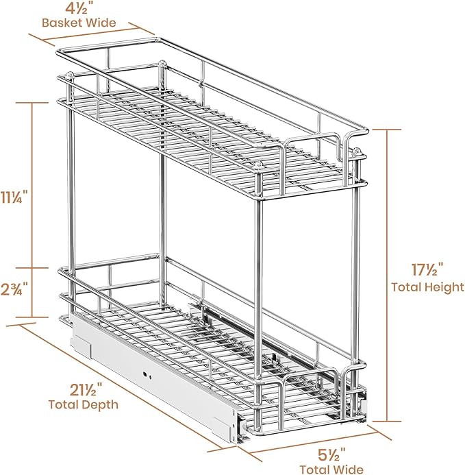 Pull Out Spice Rack Cabinet Organizer, 3 Tier Heavy Duty Slide Out Wood Shelf for Narrow Cabinet, Pull Out Storage for Kitchen (5½" W x 21½" D, 2 Tier) - Image 3