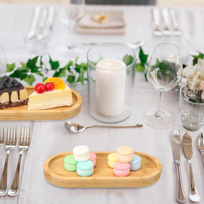 Nuogo 12 Pcs Bamboo Serving Tray 10 x 5 Inch Bamboo Oval Platter Wooden Serving Platter Oval Charcuterie Plates Board Wood Cheese Plate Fruit Wood Tray for Tea Coffee Table Cup Kitchen Dessert Veggie - Image 4