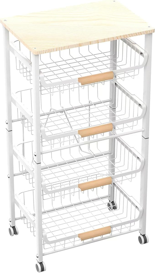 NiuYichee 5-Layer Fruit Basket Kitchen Food Storage Organizer and Storage Rack, Stackable Storage cart with Desktop, Pull-Out Hollow Metal Storage Basket, Wheeled Sorting Rack Spice Rack by NiuYichee