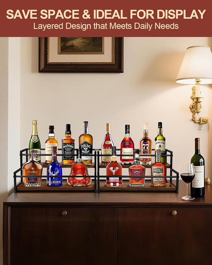 2 Pack Coffee Syrup Organizer Stand, 2-Tier Syrup Holder Rack for Coffee Bar Accessories & Liquor Bottle Display Shelf, Space-Saving Coffee Station Organizer for Syrup, Liquor, Dressing - Image 3
