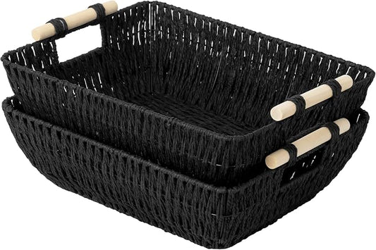 Storageworks Large Wicker Storage Basket, Paper Rope Storage Baskets, Black by StorageWorks