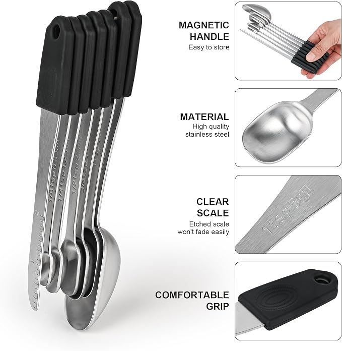 Magnetic Measuring Cups & Spoons Set 15, Stainless Steel Measuring Cups and Spoons Set, Heavy Duty Metal Measuring Cup & Spoon with Leveler & Measure Equivalents for Cooking & Baking - Image 6