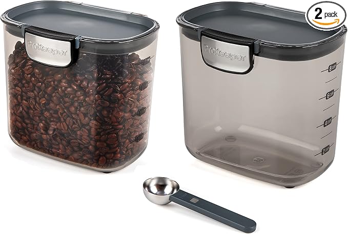 Progressive International ProKeeper+ Clear Plastic Airtight Food Baker's Kitchen Storage Organization Container Canister Set with Magnetic Accessories, 2- Piece Set (Coffee 2-Quart) by ProgressiveInternational