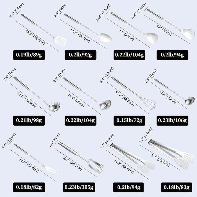 Stainless Steel Kitchen Utensils 12 Pcs, Small Cooking Utensils Set | Dishwasher safe; 304-Healthy; One piece-sturdy; Fits for person new to cooking; Perfect for a B&B or rental or camper - Image 2