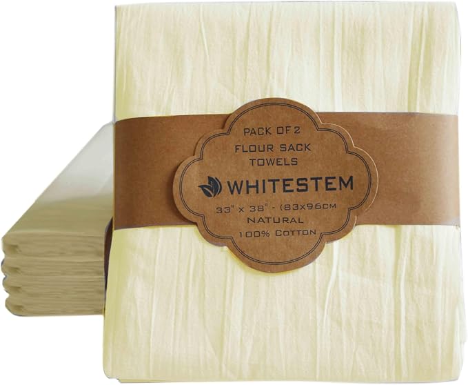 Flour Sack Towels | Tea Towel for Crafts | Kitchen Dish Cotton Blank Towel for Embroidery | Baking Bread Proofing Linen Cover | Thick Absorbent Quick Dry | 2 Pack 33"x38" Natural by WHITESTEM