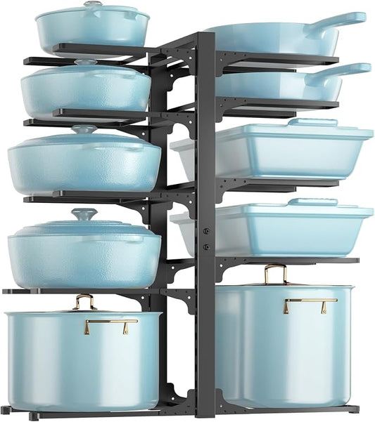 MUDEELA 10-Tier Pots and Pans Organizer Rack, 23.62" H for Cast-iron Pans | Adjustable heavy-duty pot rack, Holds big stockpots, cookware & skillets, Fits under cabinet on countertops, Kitchen storage by MUDEELA