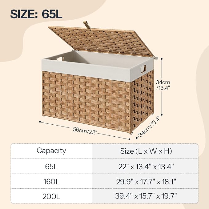 HOOBRO Storage Basket with Lid, 17.2 Gallon (65L) Wicker Basket, Handwoven Blanket Storage Basket with Handles, Metal Frame and Soft Lining, Foldable for Bedroom, Laundry Room, Natural NL265CW01 - Image 5