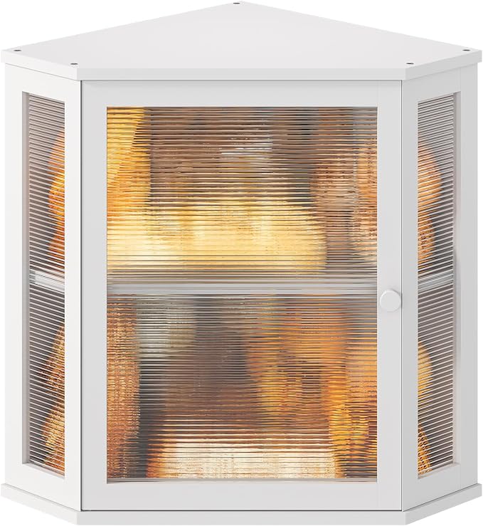 Corner Bread Box for Kitchen Countertop, Farmhouse Style with Acrylic Wavy Door Panel White Counter Bread boxes, Extra Large Food Storage Container by Wieghda