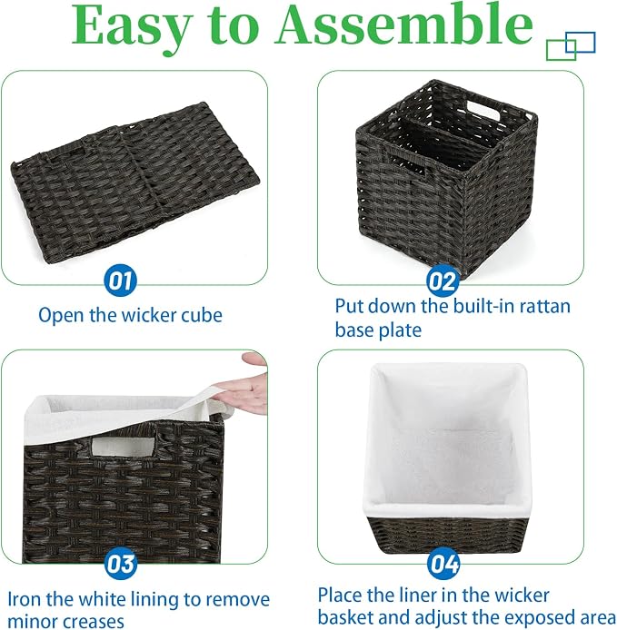 Bidtakay Wicker Cube Baskets with Liners 11 inch 2 Pack Waterproof Imitation Hand-Woven Wicker Storage Baskets for Shelves and Organizing Pantry and Bedroom Blackish-tan - Image 9