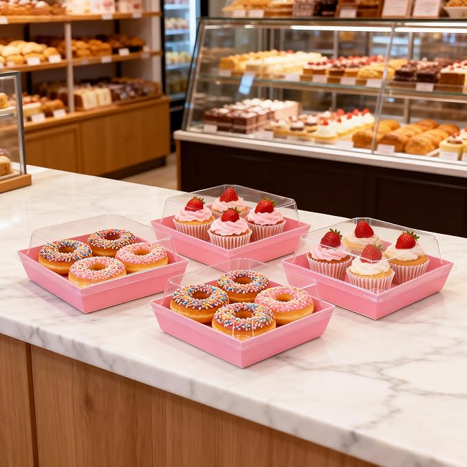 Pink Charcuterie Boxes with Clear Lids - Set of 150, 5.3x4.9x2.5 Disposable Food Containers with Lids, Bakery Boxes for Swiss Roll, Sandwich, Strawberries, Slice Cake, Cookies - Image 7
