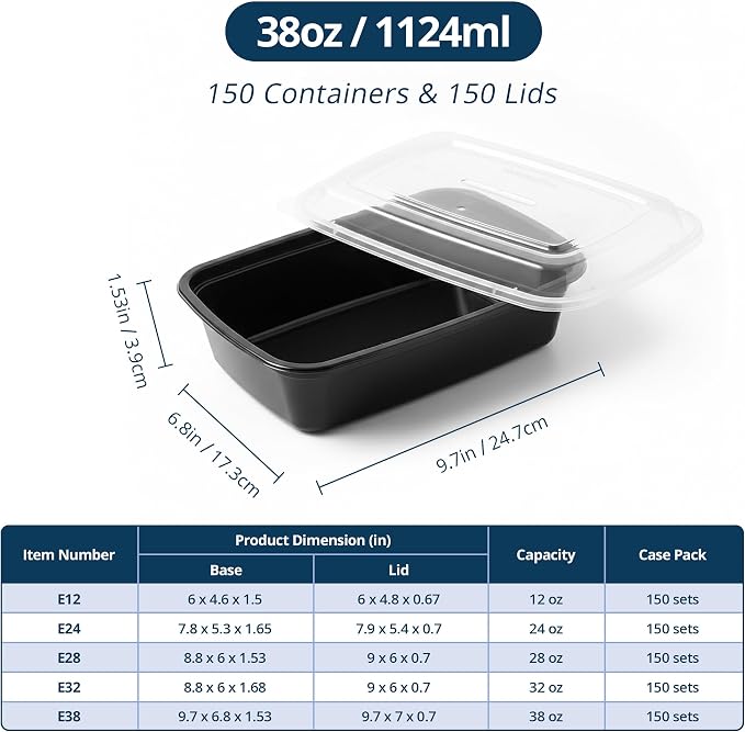 TIYA Food Containers - 38 oz Bulk 150 Pack with Lids - Rectangular Plastic To-Go Containers - Reusable, Microwavable, Dishwasher Safe - Leak-Proof for Meal Prep - BPA-Free - Image 2