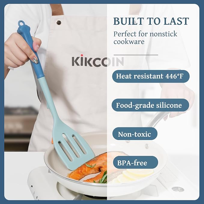 Kikcoin 43Pcs Large Kitchen Utensils Set - Silicone Cooking Utensils Set, Dishwasher Safe Spatula Set for Non-stick Cookware, 446°F Heat Resistant Kitchen Utensils Set with Holder BPA Free, Blue - Image 5