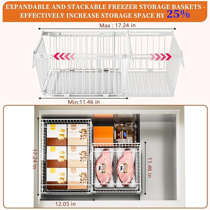 Large Freezer Organizer Bins for 10 to 20 Cu.Ft,2 Pack , Leak-Proof Bottom | ANJUBANFreezer Organizer Bins, Stackable,expandable,foldable,With handle Wire Storage Container Baskets for Sort Frozen Meats - Image 5