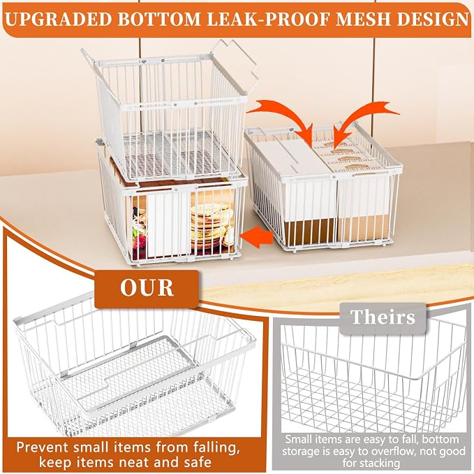 Large Freezer Organizer Bins for 5 to 9 Cu.Ft,6Pack , Leak-Proof Bottom | ANJUBANFreezer Organizer Bins, Stackable,expandable,foldable,With handle Wire Storage Container Baskets for Sort Frozen Meats - Image 2