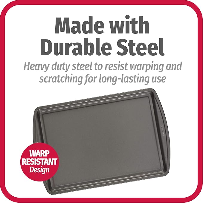 GoodCook Everyday Baking Sheet Set Nonstick Carbon Steel Standard-Sized Cookie Sheets for Even Baking, Bakeware Set Includes 3 Pans with Scratch-Resistant Finish, 13x9-Inch, Gray - Image 4