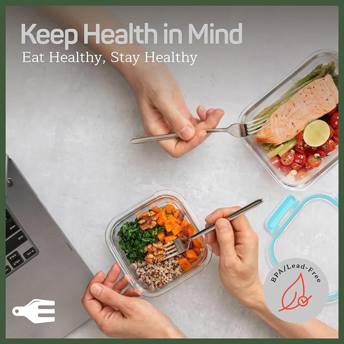 Emporio Kitchen Borosilicate Glass Food Storage Containers with Lids 24 Pieces, BPA-Free Stackable Lunch & Leftover Containers, Microwave, Freezer & Dishwasher Safe, 100% Airtight Leak-Proof, Aqua - Image 3