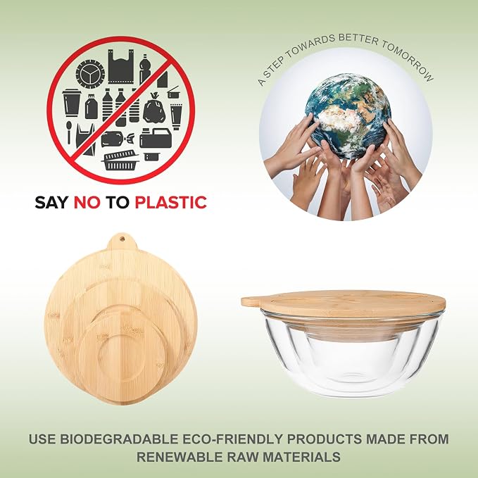 JOYMAY Glass Salad Bowls, Set of 3 Glass Bowls with Bamboo Lids Large Serving Bowl for Salad, Pasta, Desserts, W/Bamboo Utensils Salad Fruit Nesting Bowl for Cooking,Baking,Prepping,Serving & Storage - Image 7