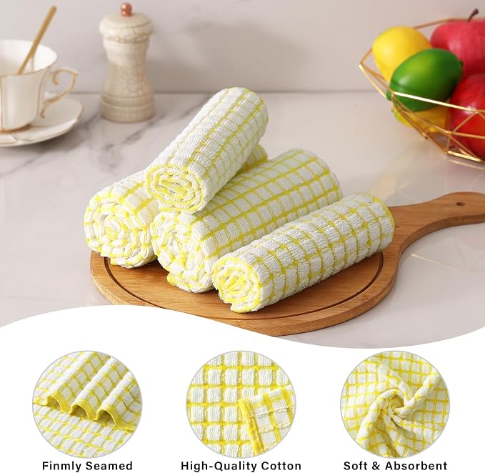Kitinjoy Cotton 8 Pack Terry Kitchen Towels, Yellow | 16 x 25 Inches Super Soft and Absorbent Dish Towels, Quick Drying hand towels for kitchen Drying - Image 2