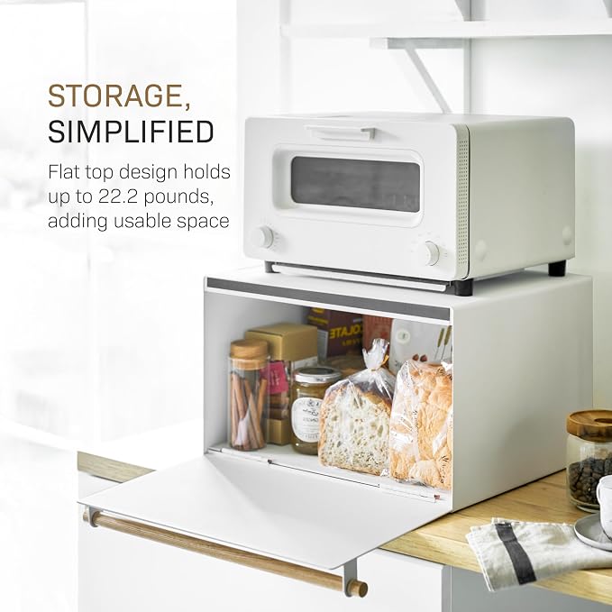 YAMAZAKI Home Modern Bread Box – Steel + Wood Countertop Bread Storage Container, Large White Bread Box for Kitchen Countertop, Space-Saving Bread Keeper, Easy Access Lid | Large bread box for kitchen countertops. Features an easy-access lid to keep br... - Image 5