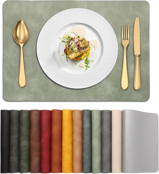 UnivoColors Placemats,Heat Resistant Placemats Set of 8 Washable 12 x 17 Inch,Waterproof Table Mats,Wipeable Pu Place Mats for Kitchen,Dining Room.Green by UnivoColors