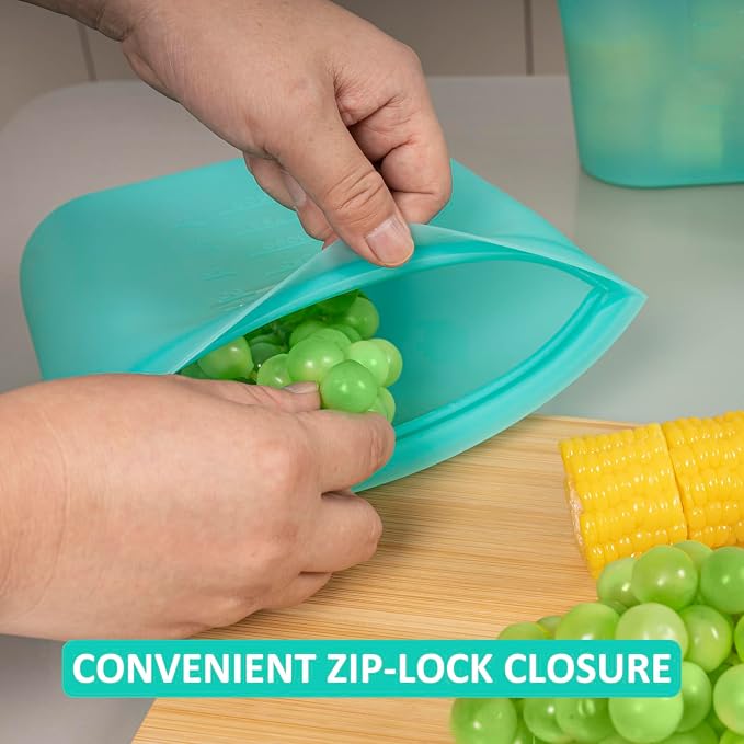 Large Reusable Storage Bag, 4 Pack 100% Silicone Food Storage Bags Stand Up Silicone Zip Lock Bags for Food Container, Freezer Microwave Oven Dishwasher Safe, Aqua, 50.7oz/ 1500ml - Image 5