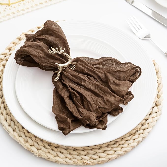 Brown 100 Pack Cheesecloth Napkins Washable 21x21 Inches Brown Cloth Napkins Set of 100 Dinner Table Napkins for Wedding Summer Bridal Baby Shower Rustic Boho Cotton Gauze Party Table Decor - Image 2