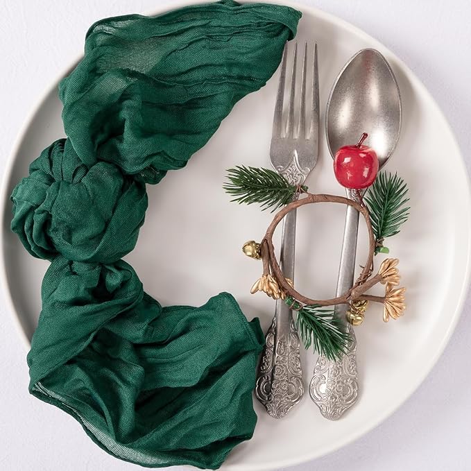 Cloth Napkins Set of 10 21"x21" Reusable Cheesecloth Napkins Emerald Green | Boho Rustic Dinner Napkins Washable Gauze Table Napkins Cloth Hemmed Edges for Wedding Bridal Shower Family Gathering Decor - Image 6