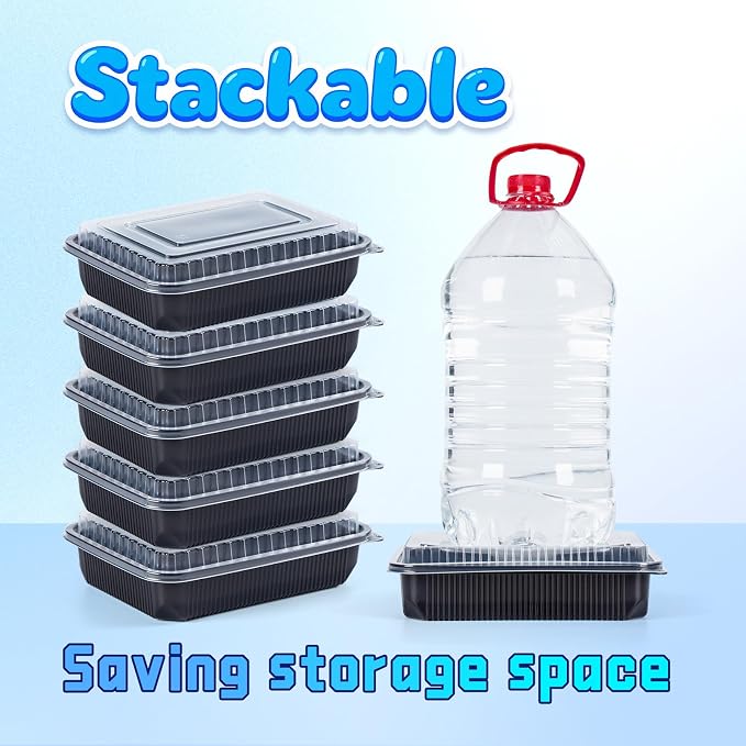 YANGRUI 40 Pack 48oz Meal Prep Containers - Shrink-Wrapped No Pre-Wash | Single Deep Compartment Leakproof | Shatterproof Flexible Pure PP | Microwave Safe To-Go Box for Chicken, Ribs & Leftovers - Image 6