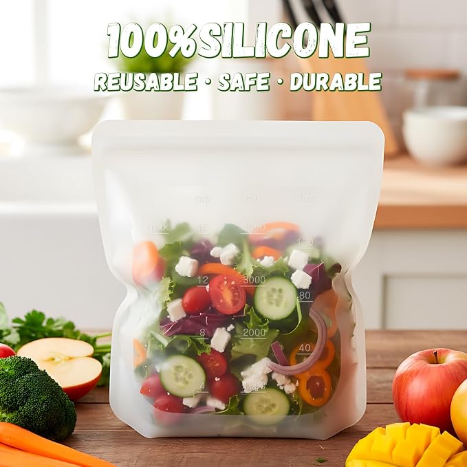 Reusable Premium Silicone Food Storage Gallon Bag 135oz,XXL - 4 PCS Food Storage Bag,Freezer Container,Sous Vide,Kitchen Organization,And Meal Prep Bags Microwave,Dishwasher,Oven Safe, BPA Free - Image 2