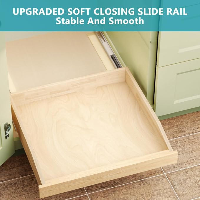 ROOMTEC Pull Out Cabinet Drawer for Kitchen Cabinets 25.5" W x 21" D, Pull Out Cabinet Organizer, Bottom Assembly, Requires At Least 26.5” Cabinet Opening, 2PCS - Image 7