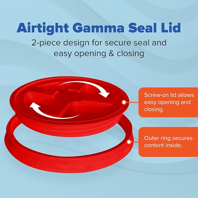 5 Gallon Bucket - Food Grade w/Lid BPA-Free, White/Red, 6 | Airtight Gamma Seal Screw-On Lid, Heavy-Duty 90 Mil HDPE Plastic, Food Safe and Durable Container, Bulk Storage, Made in USA - Image 6