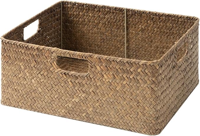 StorageWorks Extra Large Wicker Baskets for Organizing, Seagrass Baskets | Pantry Shelves, Kitchen Closet, Laundry, Bathroom, Table, Decorative, Book, Towel, Blanket, Food, Magazine, Medium, Handle by StorageWorks