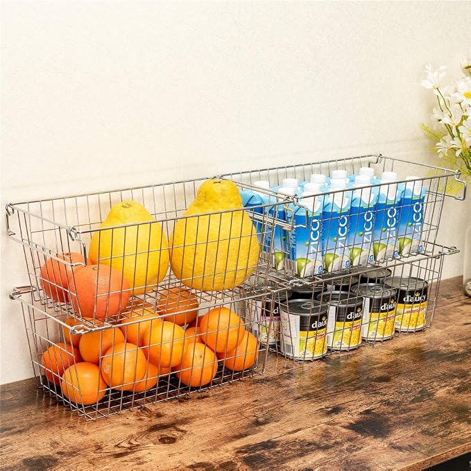 SANNO Chest Freezer Basket Stackable Baskets, Pantry Storage and Organization Chest Freezer Bins Stackable Potato and Onion Storage Bin Metal Baskets for Storage,set of 4 - Image 3