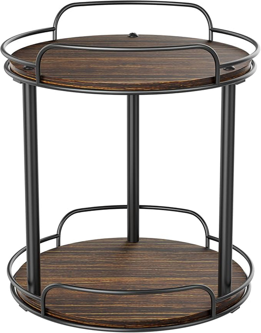 LAMU 9'' Wood Lazy Susan Turntable Organizer for Cabinet, 2 Tier Lazy Susan Spice Rack Organizer for Kitchen, Table Top, Countertop, Pantry, Medicine Organizer by YourHome-OrganizationHelper