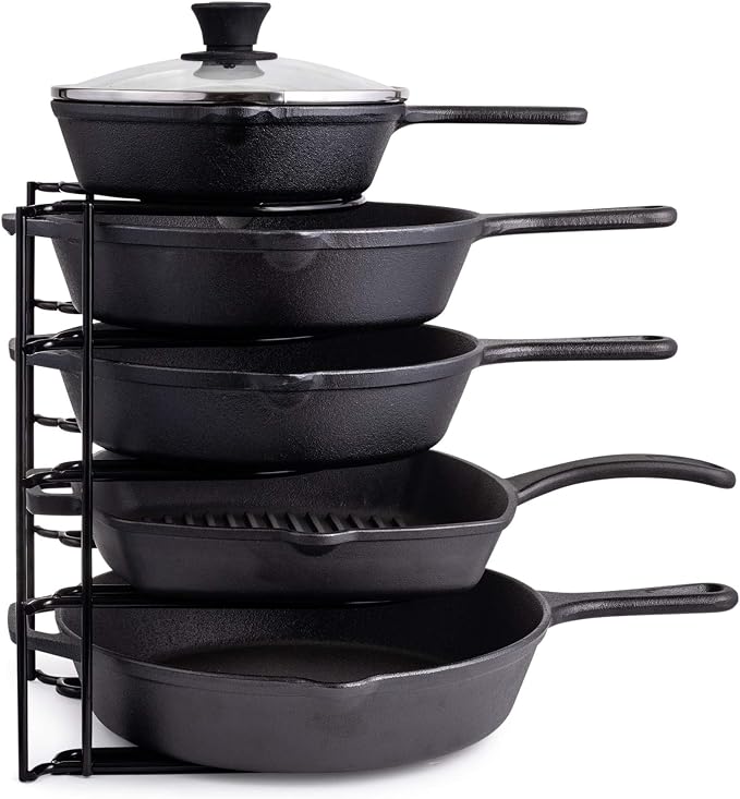 Cuisinel Pan Organizer for Cast Iron Skillets, Griddles, 5-Tier Rack, Black 12.2" by Cuisinel
