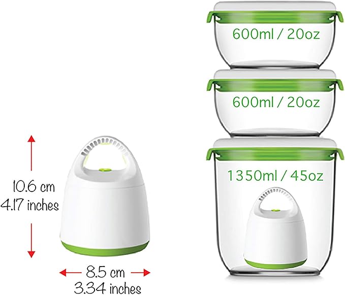 FOSA Starter Set Food Sealer Vacuum Sealer Reusable Container Set - Premium Vacuum Sealers for Food Storage, Airtight Preservation - Includes Turtle Vacuum Pump and 3 Vacuum Seal Containers - Image 2