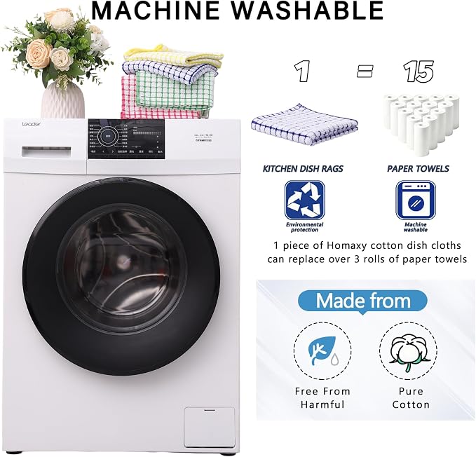 Kitinjoy Cotton 24 Pack Terry Kitchen Dish Cloths, Mixed Color | 12 x 12 Inches Super Soft and Absorbent Dish Rags, Quick Drying Dish towels for Washing Dishes - Image 10