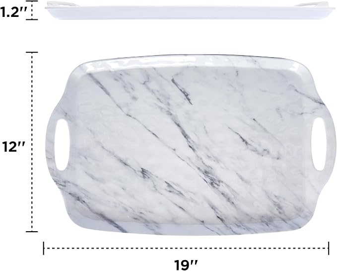 TP Melamine Serving Trays with Handles, 19" x 12", Set of 2, White Marble | Large Rectangular Trays, Serving platters, Turkey and Party Serving, Lightweight, Break-resistant - Image 3