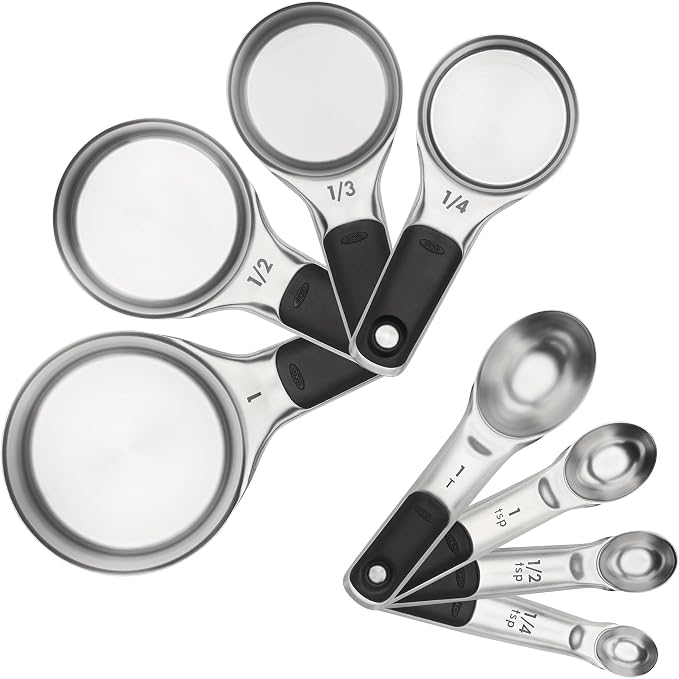 OXO Good Grips Stainless Steel Measuring Cups and Spoons 8-Piece Set | Magnetic Handles for Easy Nesting Storage, Non-Slip Grip, Etched Measurement Markings, Baking Tools, Dry and Liquid Measuring by Unknown